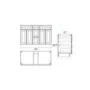 Black Shaker 60" Vanity Double Sink Base w/ Drawers